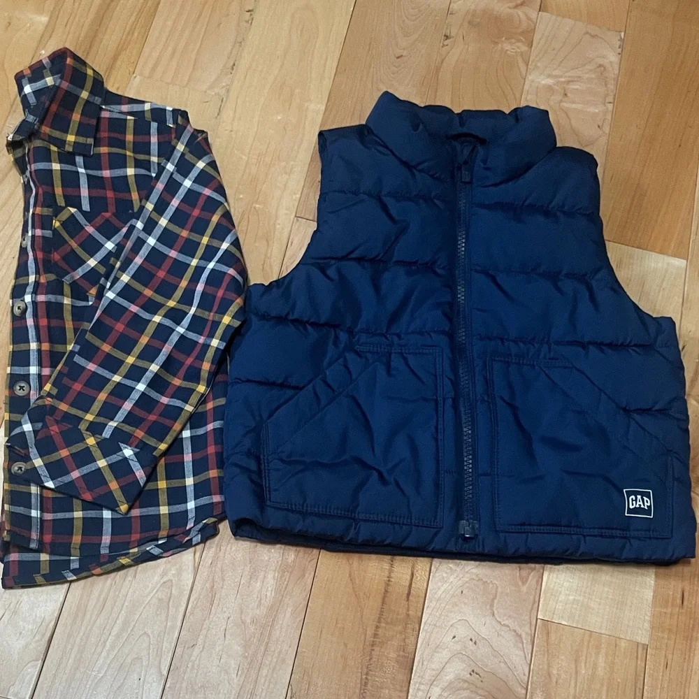 GAP Quilted Puffer Vest with Mick Mack Plaid Button-Up, boys 2T/24 months
